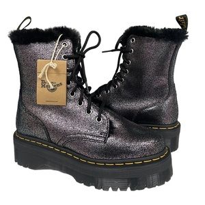 Dr. Martens Jadon Fur Lined Distressed Metallic Platform Boot NEW Size 7